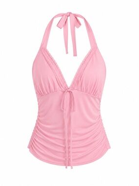 Pink Lace-Trim Halter top